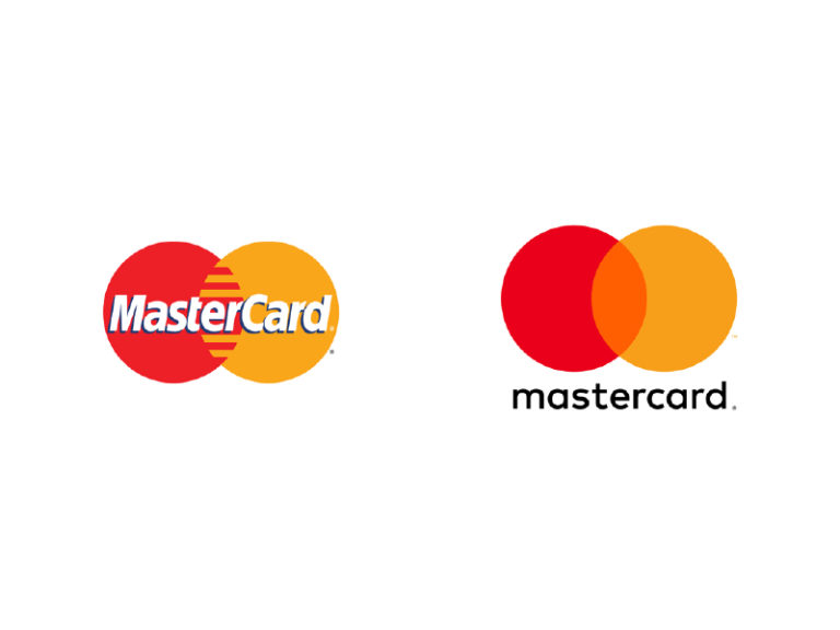 На двох відомих гуртках внахлест (ще один приклад цього тренда)   більше немає назви Mastercard - воно перемістилося вниз, букви стали менше і більш округлими (і більше ніяких великих), а білий колір змінився на чорний