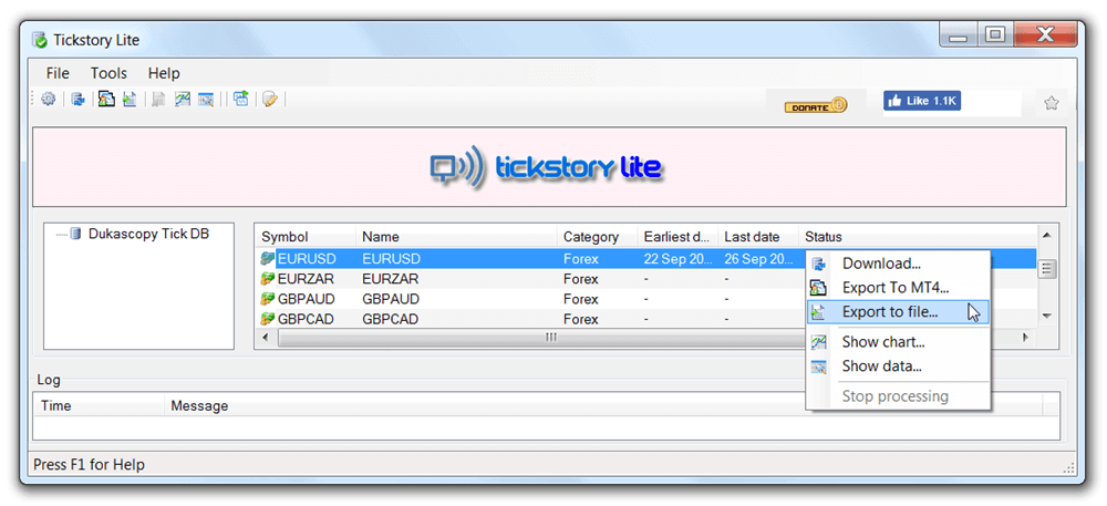 Tickstory     Ten program pozwala testować strategie na danych kleszczy w terminalu MT4