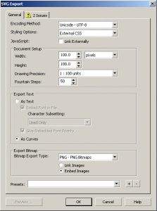 Kliknij „Zapisz” (dobrze, lub „Eksportuj” - w zależności od wybranej metody), a okno ustawień pliku SVG pojawi się przed nami