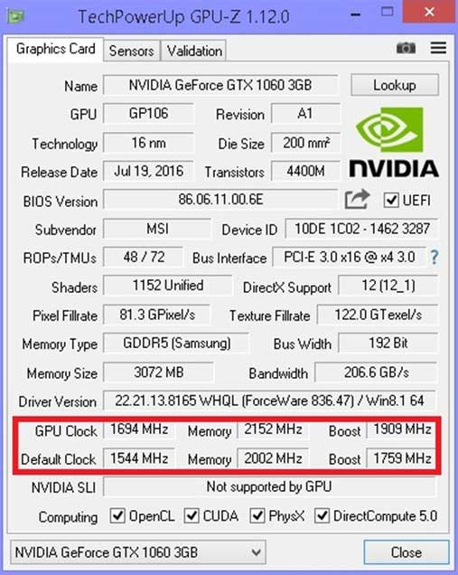 Частота пам'яті відеокарти (Memory) піднялася з 2002MHz до 2152MHz і під навантаженням навіть до 2300 MHz